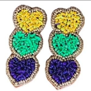 Mardi Gras Hearts Earrings, Beaded Statement Earrings, Louisiana Earrings